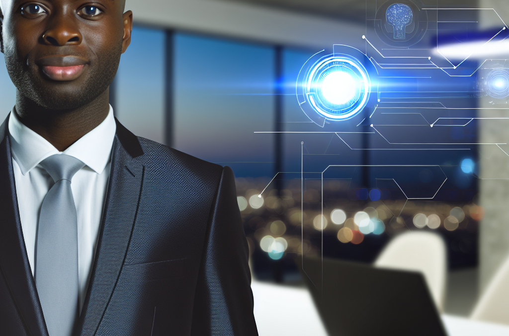 Business leader in a modern Northern Virginia office reflecting AI and education innovation