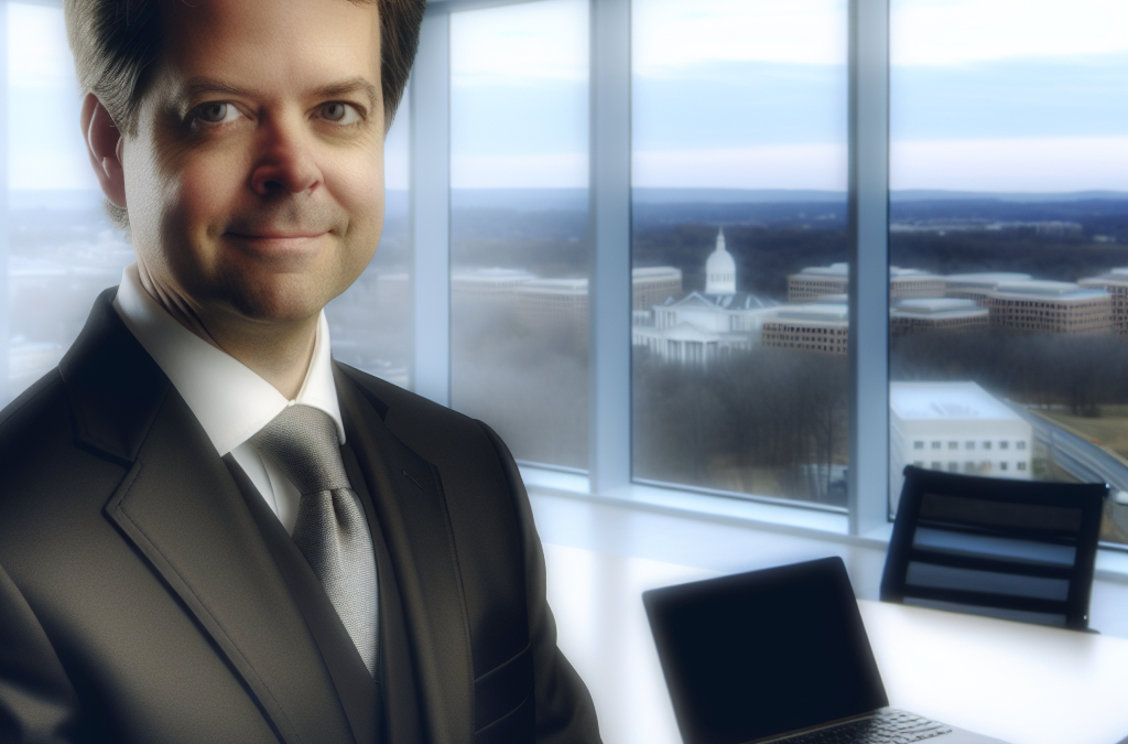 Business leader in a modern office overlooking Northern Virginia, representing AI and education leadership in Alexandria and Arlington VA.