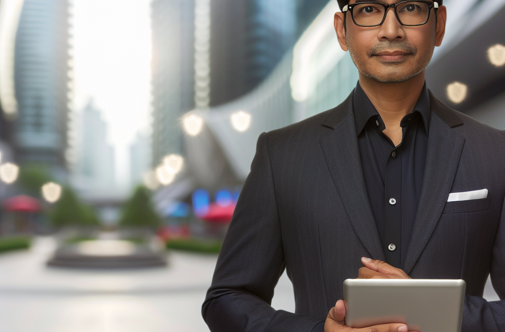 Business leader in Alexandria and Arlington, Virginia with a tablet, representing AI and education leadership